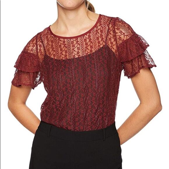 BCBGeneration Cross Back Ruffle Sleeve Tee - Picture 2 of 8